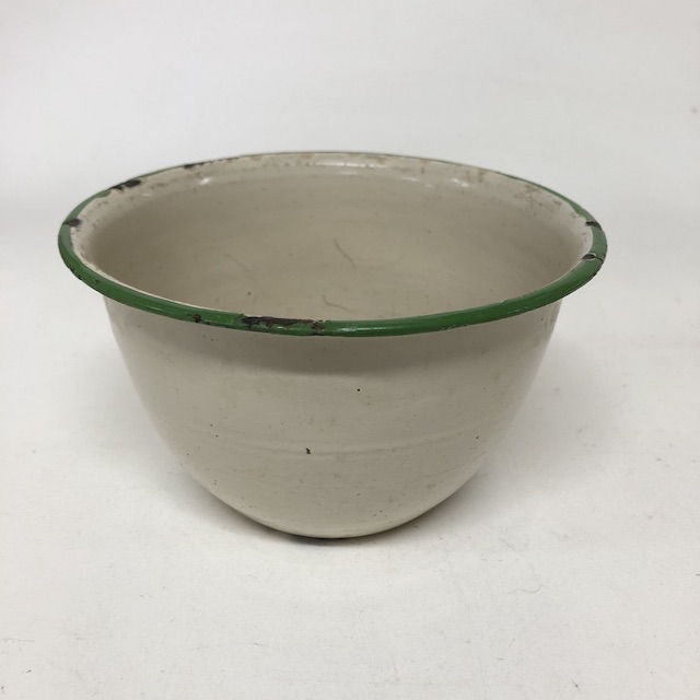 BOWL, Enamel Cream w Green Rim - Small